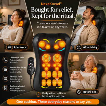 NexaKnead™ Heated Shiatsu Neck & Back Massage Cushion