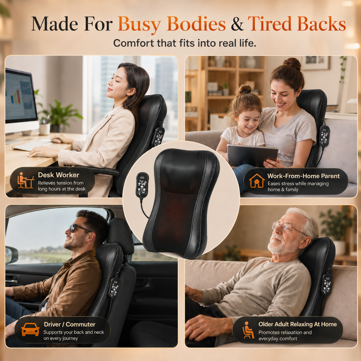 NexaKnead™ Heated Shiatsu Neck & Back Massage Cushion