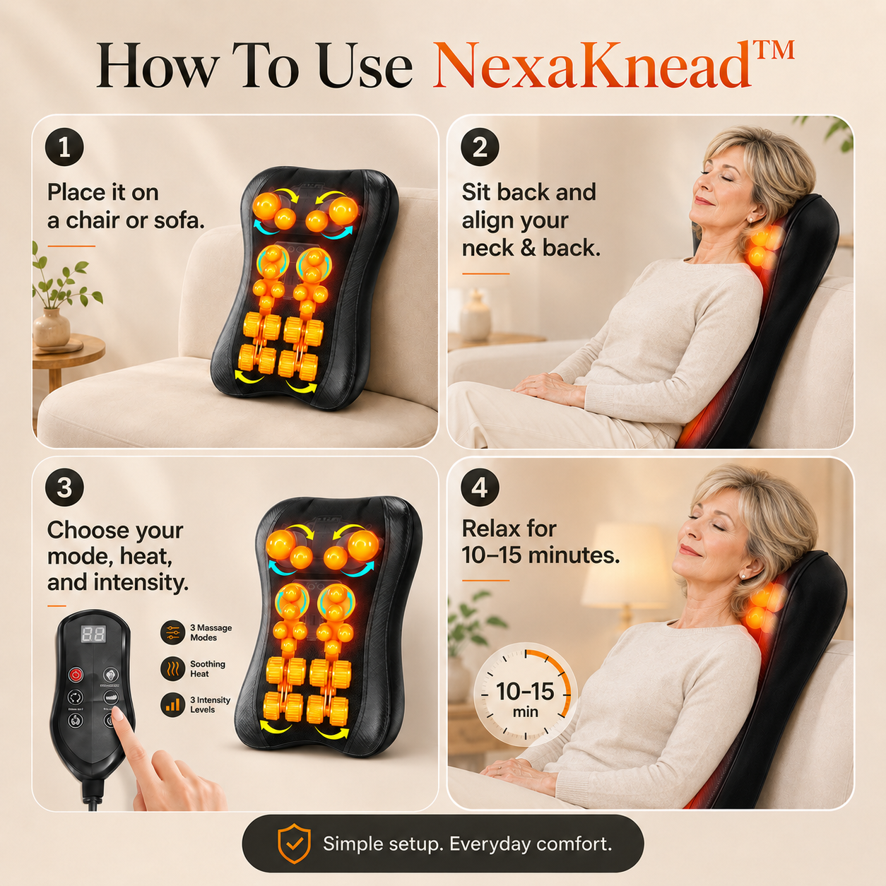 NexaKnead™ Heated Shiatsu Neck & Back Massage Cushion
