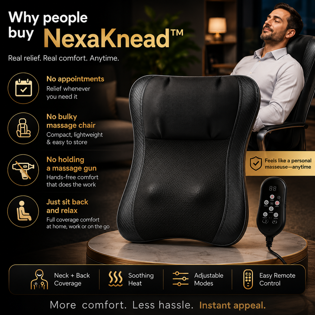 NexaKnead™ Heated Shiatsu Neck & Back Massage Cushion